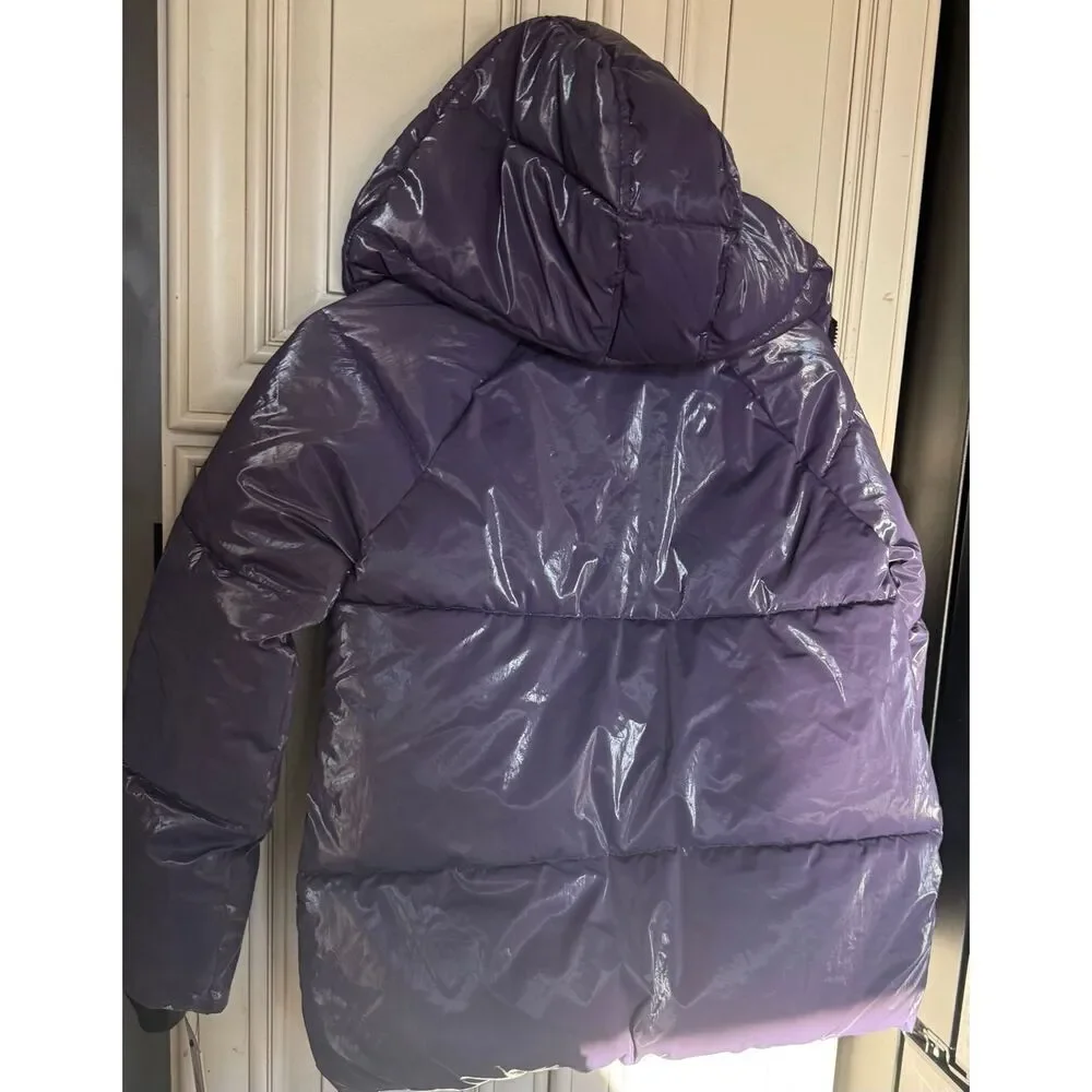 Calvin Klein Girls Plush Lined Liquid Shine Puffer Jacket Purple Medium NWT